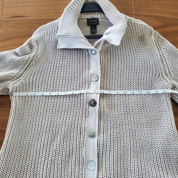 Pure Handknit High Low Pleated Chunky Cardigan Size S Cotton Beige boho gorpcore - Picture 9 of 13